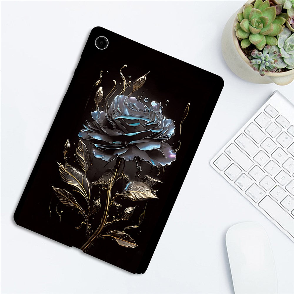 For-Samsung-Galaxy-Tab-A11+-TPU-Case-Pattern-Printing-Slim-Tablet-Protective-Cover-Black-Rose