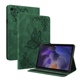 For-Samsung-Galaxy-Tab-A11-/-A9-Case-Butterfly-Flower-Imprint-PU-Leather-Tablet-Cover-with-Card-Slots-Green