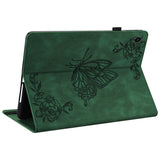 For-Samsung-Galaxy-Tab-A11-/-A9-Case-Butterfly-Flower-Imprint-PU-Leather-Tablet-Cover-with-Card-Slots-Green