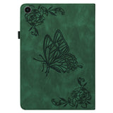 For-Samsung-Galaxy-Tab-A11-/-A9-Case-Butterfly-Flower-Imprint-PU-Leather-Tablet-Cover-with-Card-Slots-Green