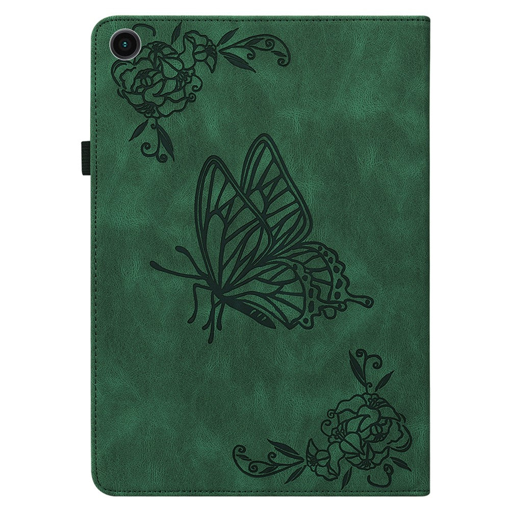 For-Samsung-Galaxy-Tab-A11-/-A9-Case-Butterfly-Flower-Imprint-PU-Leather-Tablet-Cover-with-Card-Slots-Green