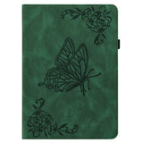 For-Samsung-Galaxy-Tab-A11-/-A9-Case-Butterfly-Flower-Imprint-PU-Leather-Tablet-Cover-with-Card-Slots-Green