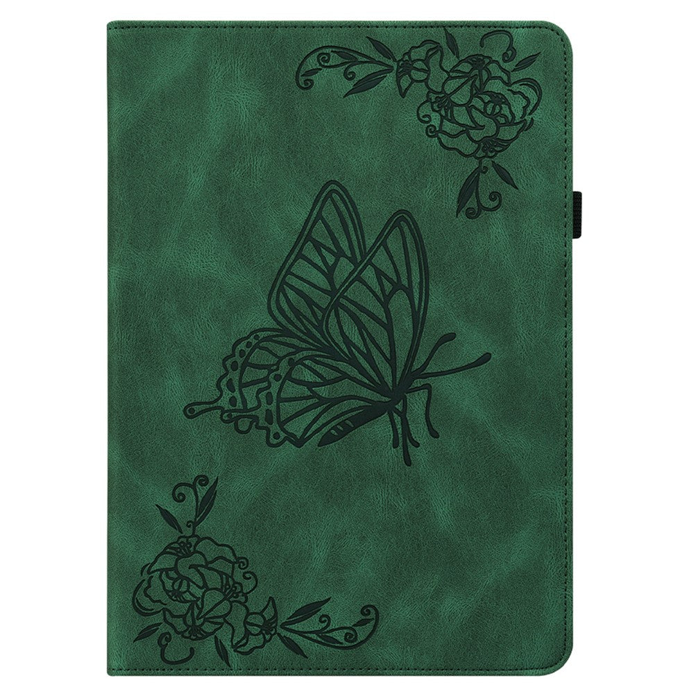 For-Samsung-Galaxy-Tab-A11-/-A9-Case-Butterfly-Flower-Imprint-PU-Leather-Tablet-Cover-with-Card-Slots-Green