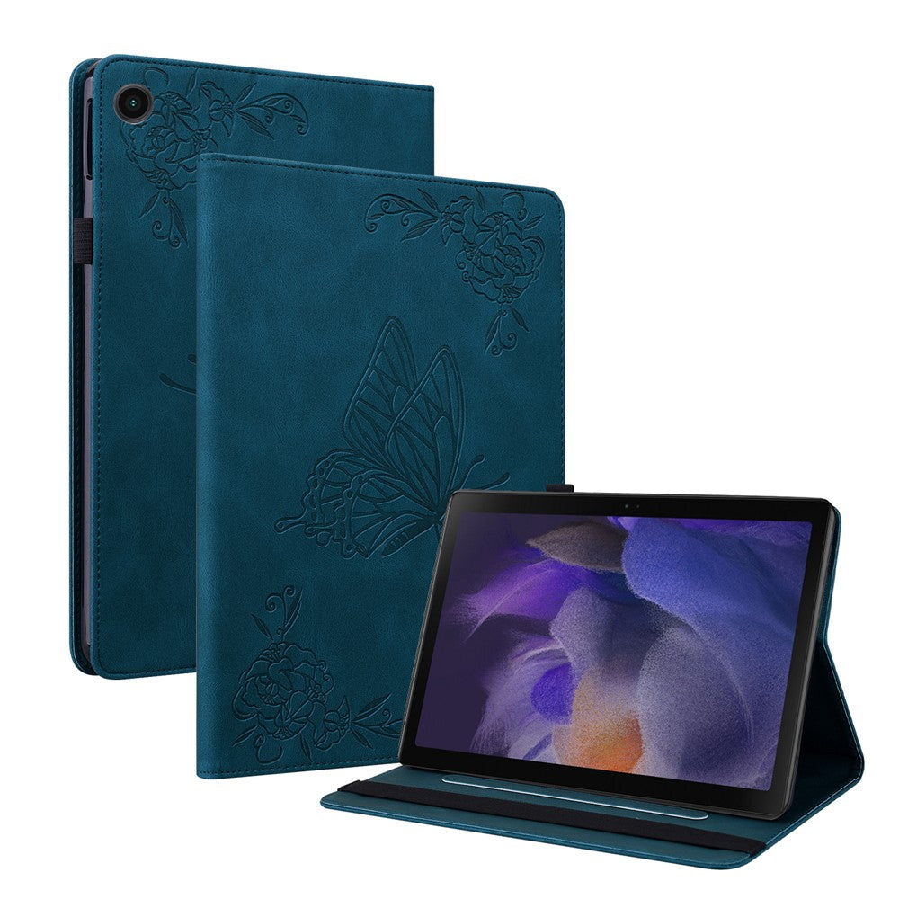 For-Samsung-Galaxy-Tab-A11-/-A9-Case-Butterfly-Flower-Imprint-PU-Leather-Tablet-Cover-with-Card-Slots-Blue
