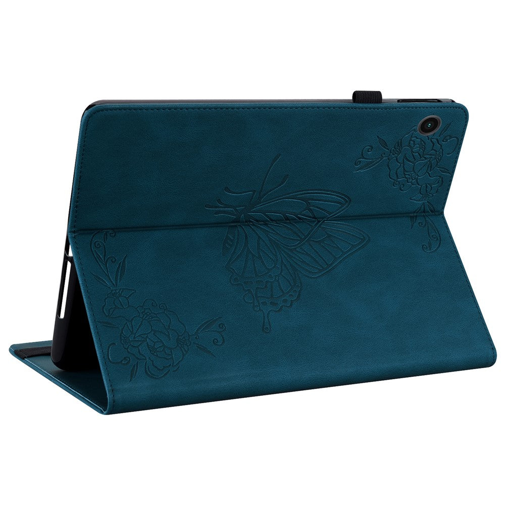 For-Samsung-Galaxy-Tab-A11-/-A9-Case-Butterfly-Flower-Imprint-PU-Leather-Tablet-Cover-with-Card-Slots-Blue