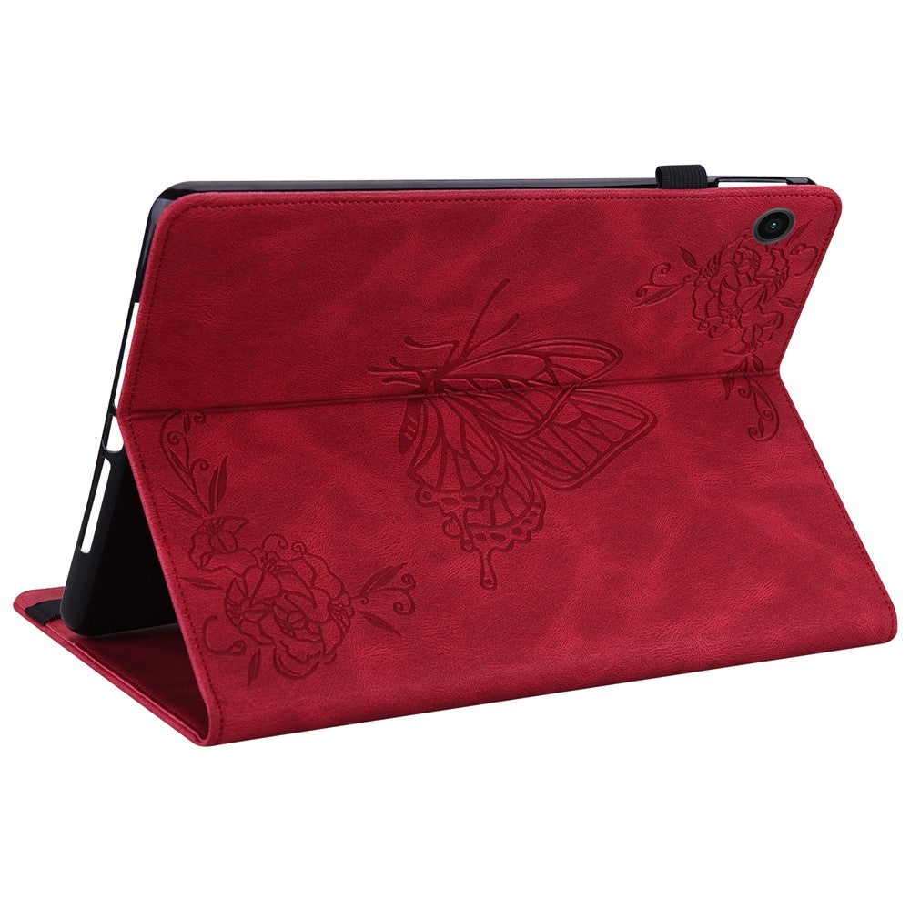 For-Samsung-Galaxy-Tab-A11-/-A9-Case-Butterfly-Flower-Imprint-PU-Leather-Tablet-Cover-with-Card-Slots-Red