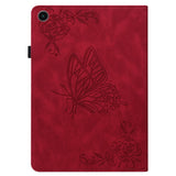 For-Samsung-Galaxy-Tab-A11-/-A9-Case-Butterfly-Flower-Imprint-PU-Leather-Tablet-Cover-with-Card-Slots-Red