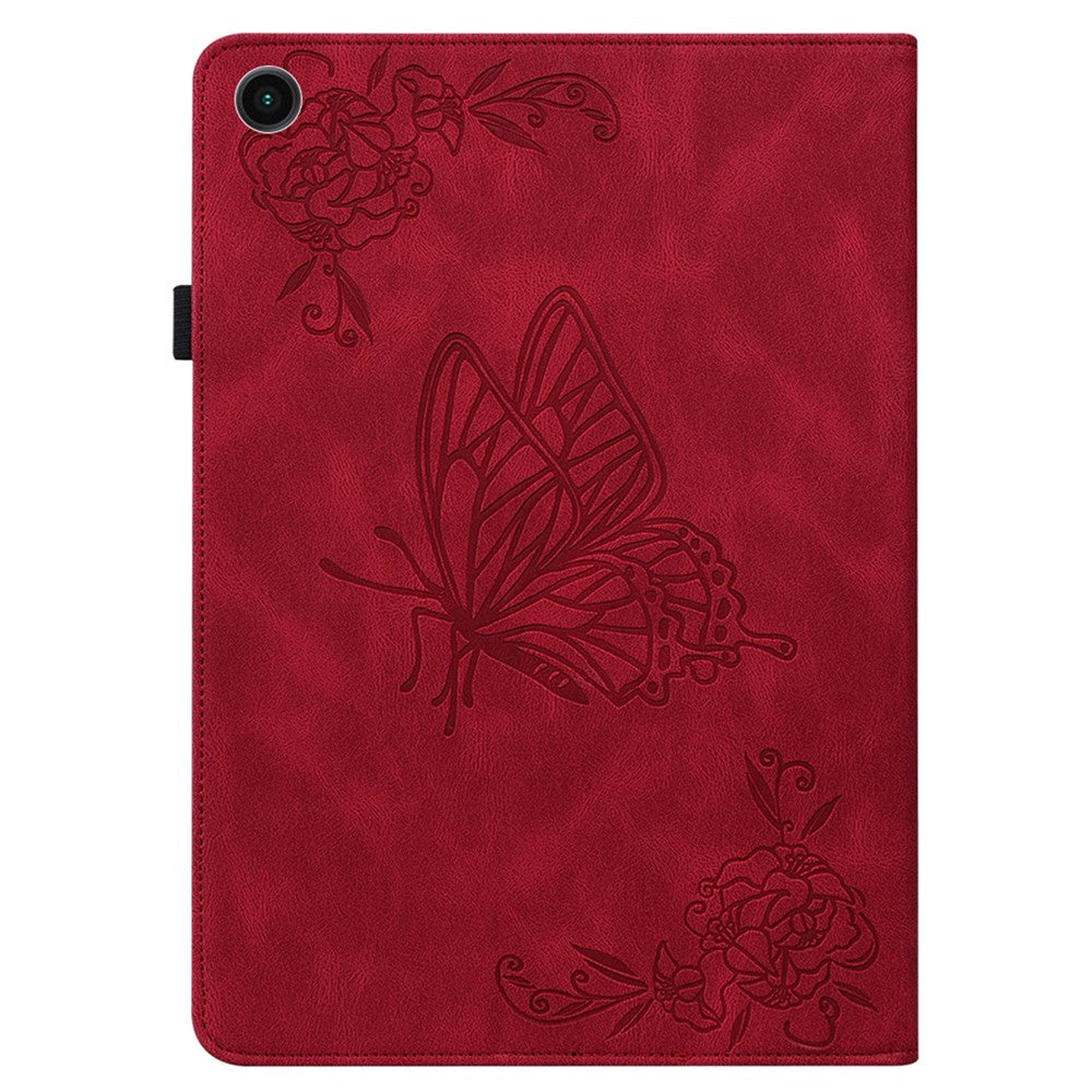 For-Samsung-Galaxy-Tab-A11-/-A9-Case-Butterfly-Flower-Imprint-PU-Leather-Tablet-Cover-with-Card-Slots-Red