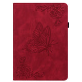 For-Samsung-Galaxy-Tab-A11-/-A9-Case-Butterfly-Flower-Imprint-PU-Leather-Tablet-Cover-with-Card-Slots-Red