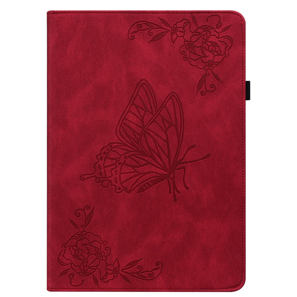 For-Samsung-Galaxy-Tab-A11-/-A9-Case-Butterfly-Flower-Imprint-PU-Leather-Tablet-Cover-with-Card-Slots-Red