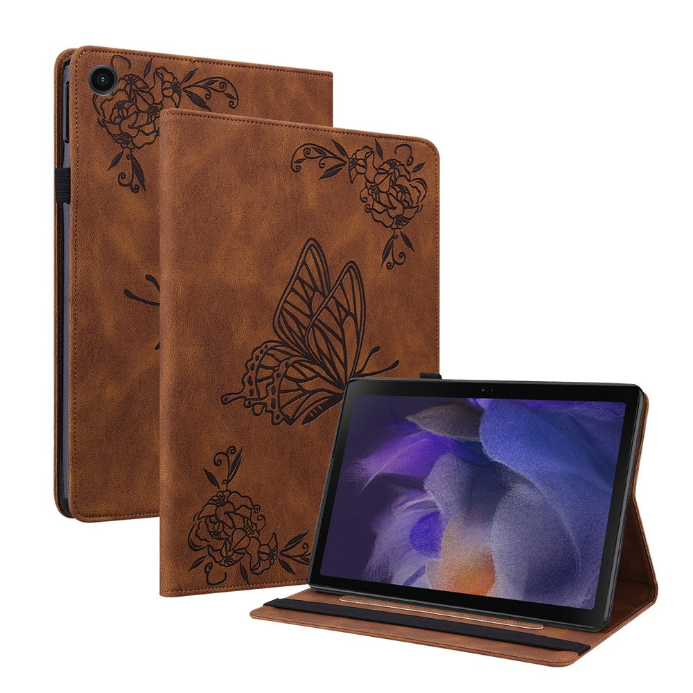 For-Samsung-Galaxy-Tab-A11-/-A9-Case-Butterfly-Flower-Imprint-PU-Leather-Tablet-Cover-with-Card-Slots-Brown