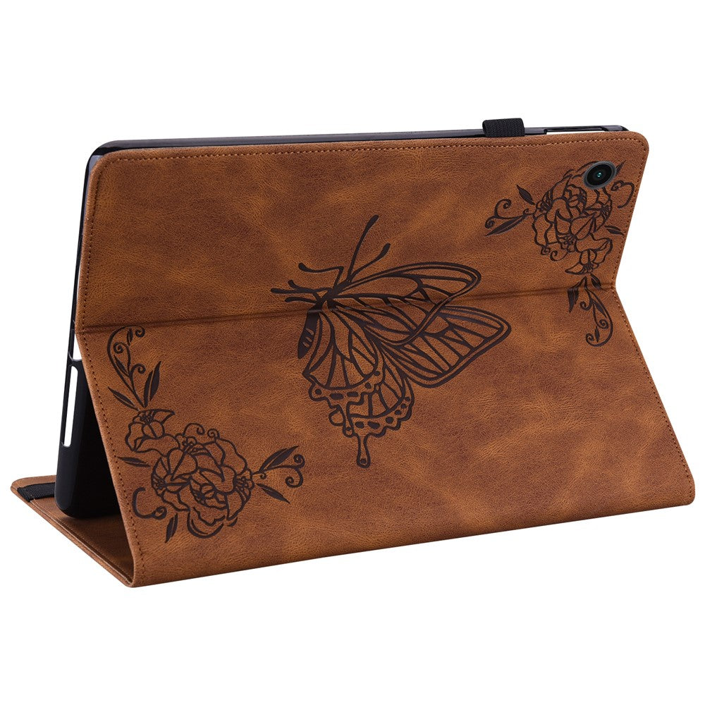 For-Samsung-Galaxy-Tab-A11-/-A9-Case-Butterfly-Flower-Imprint-PU-Leather-Tablet-Cover-with-Card-Slots-Brown