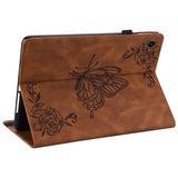 For-Samsung-Galaxy-Tab-A11-/-A9-Case-Butterfly-Flower-Imprint-PU-Leather-Tablet-Cover-with-Card-Slots-Brown