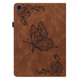 For-Samsung-Galaxy-Tab-A11-/-A9-Case-Butterfly-Flower-Imprint-PU-Leather-Tablet-Cover-with-Card-Slots-Brown