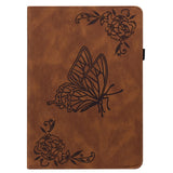 For-Samsung-Galaxy-Tab-A11-/-A9-Case-Butterfly-Flower-Imprint-PU-Leather-Tablet-Cover-with-Card-Slots-Brown