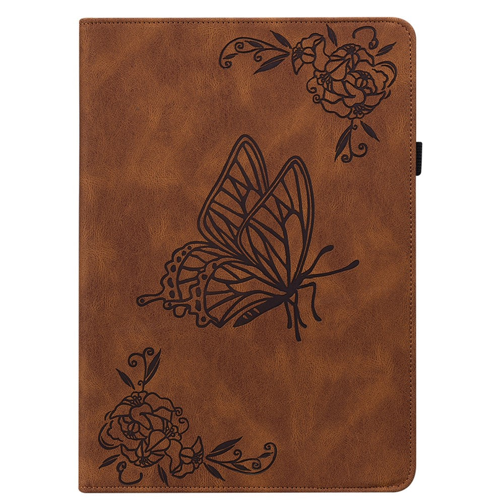 For-Samsung-Galaxy-Tab-A11-/-A9-Case-Butterfly-Flower-Imprint-PU-Leather-Tablet-Cover-with-Card-Slots-Brown