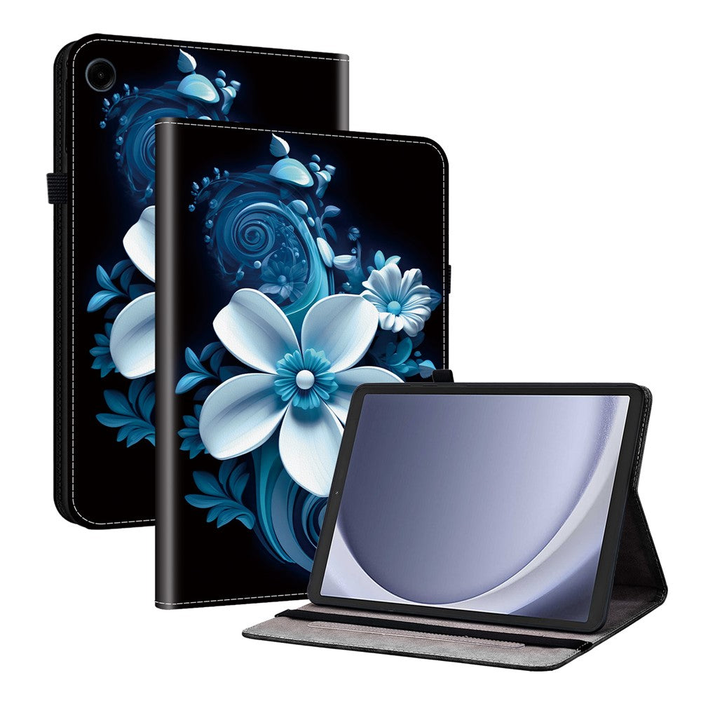 For-Samsung-Galaxy-Tab-A11-/-A9-Leather-Case-Pattern-Printed-Stand-Tablet-Cover-with-Card-Slots-Black-Orchid