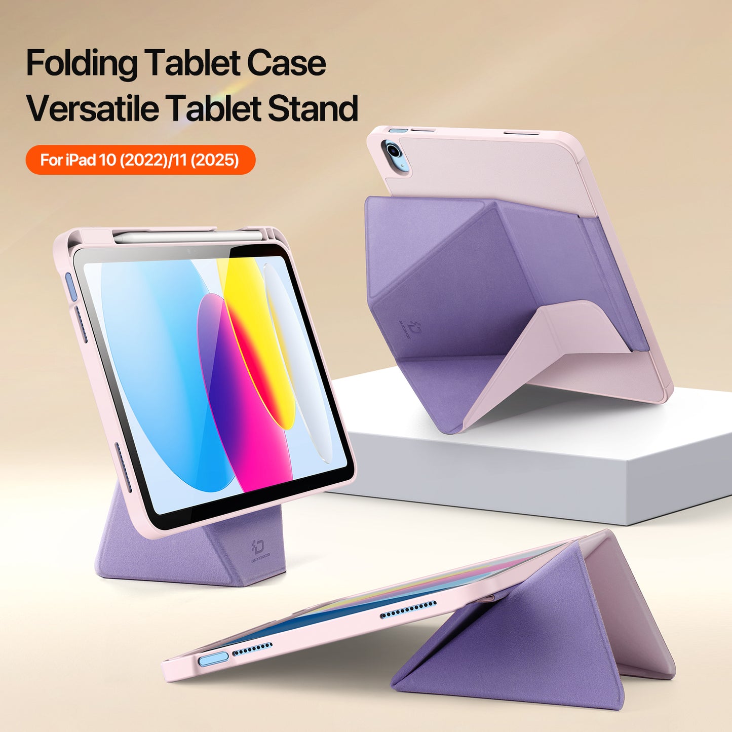 For-iPad-(2025)-/-iPad-10.9-(2022)-Tablet-Case-DUX-DUCIS-Vers-Series-Multi-function-Folding-Stand-Leather-Cover-Pink