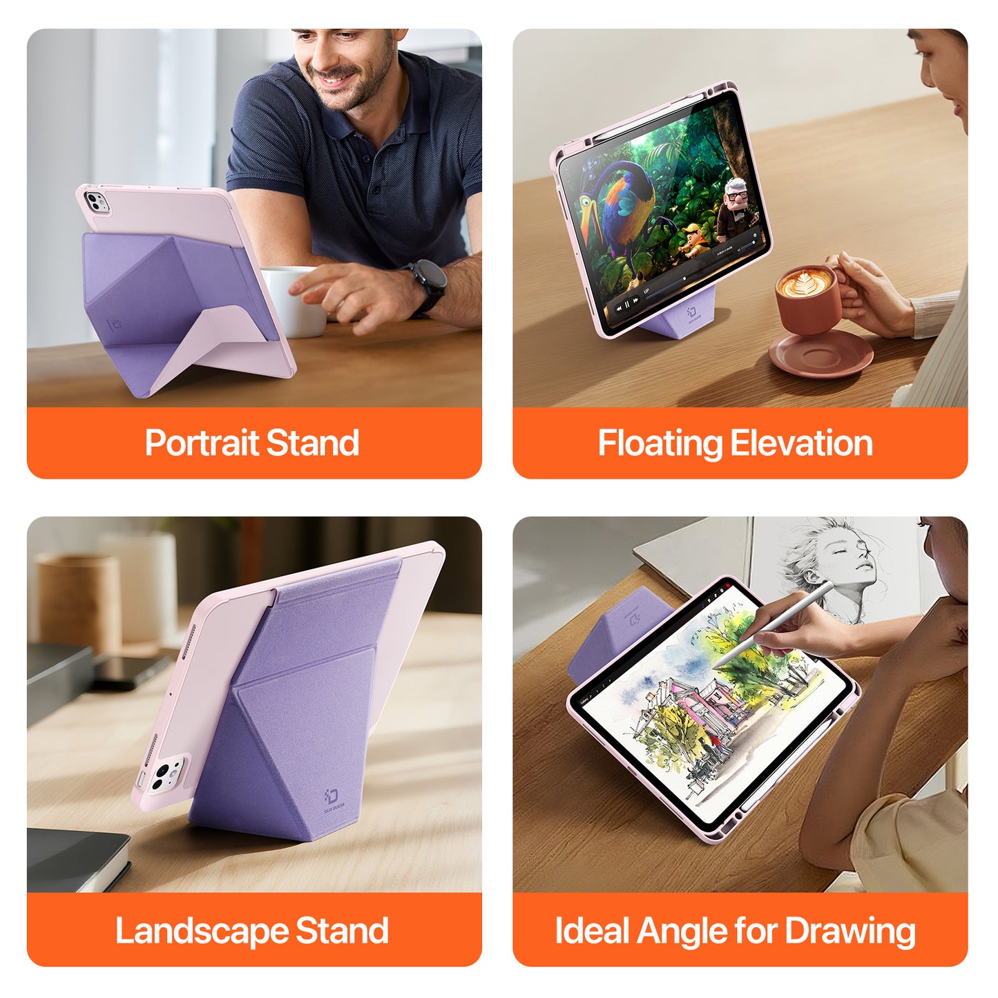 For-iPad-Pro-13-(2024)-Tablet-Case-DUX-DUCIS-Vers-Series-Multi-function-Folding-Stand-Leather-Cover-Pink