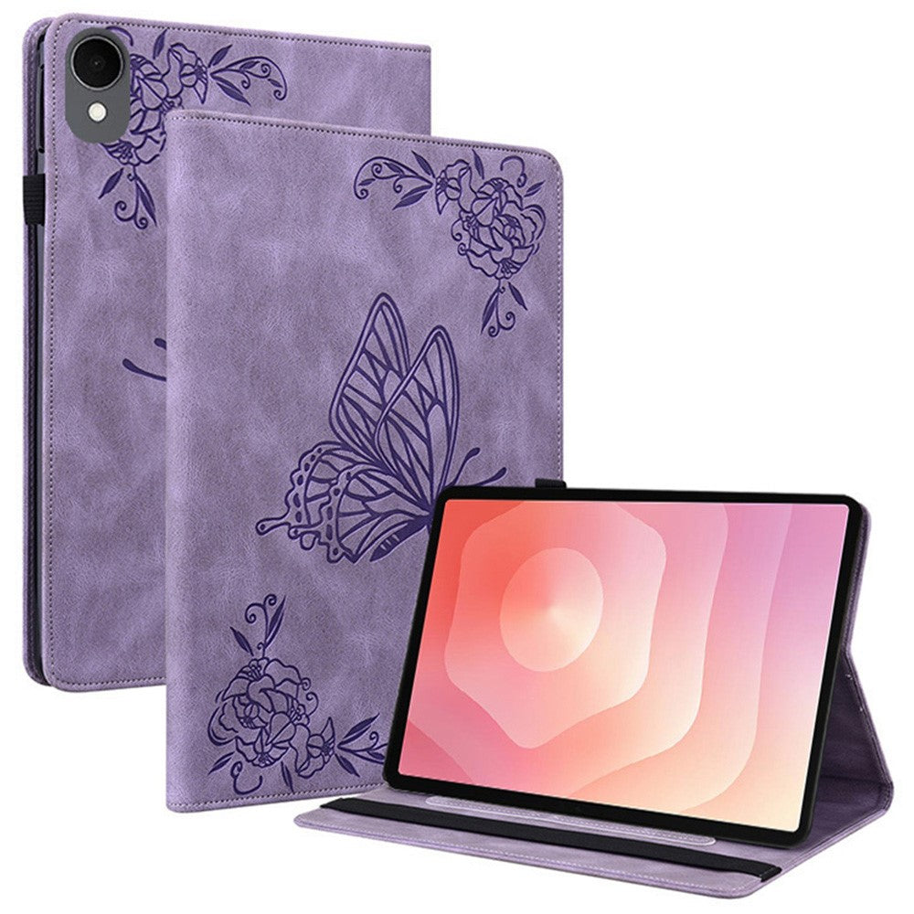 For-Samsung-Galaxy-Tab-S11-Case-Butterfly-Flower-Imprint-PU-Leather-Tablet-Cover-with-Card-Slots-Purple