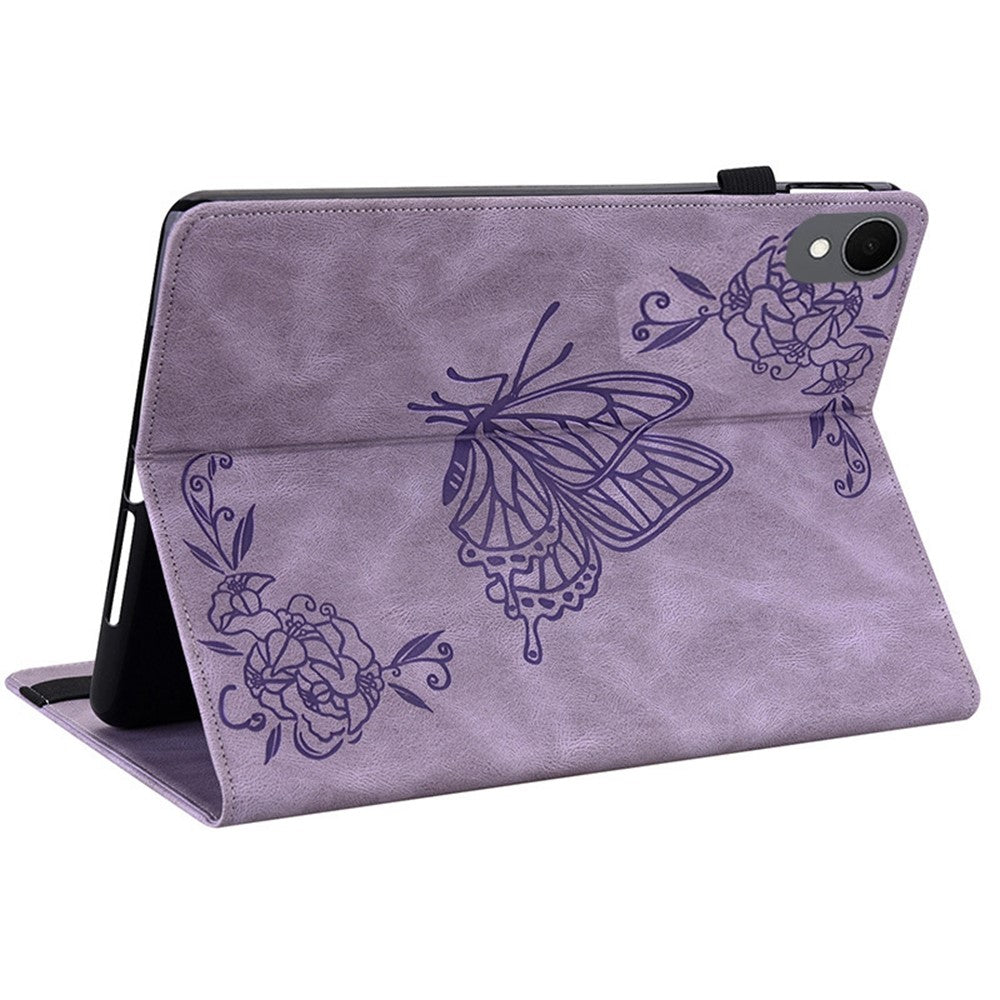 For-Samsung-Galaxy-Tab-S11-Case-Butterfly-Flower-Imprint-PU-Leather-Tablet-Cover-with-Card-Slots-Purple