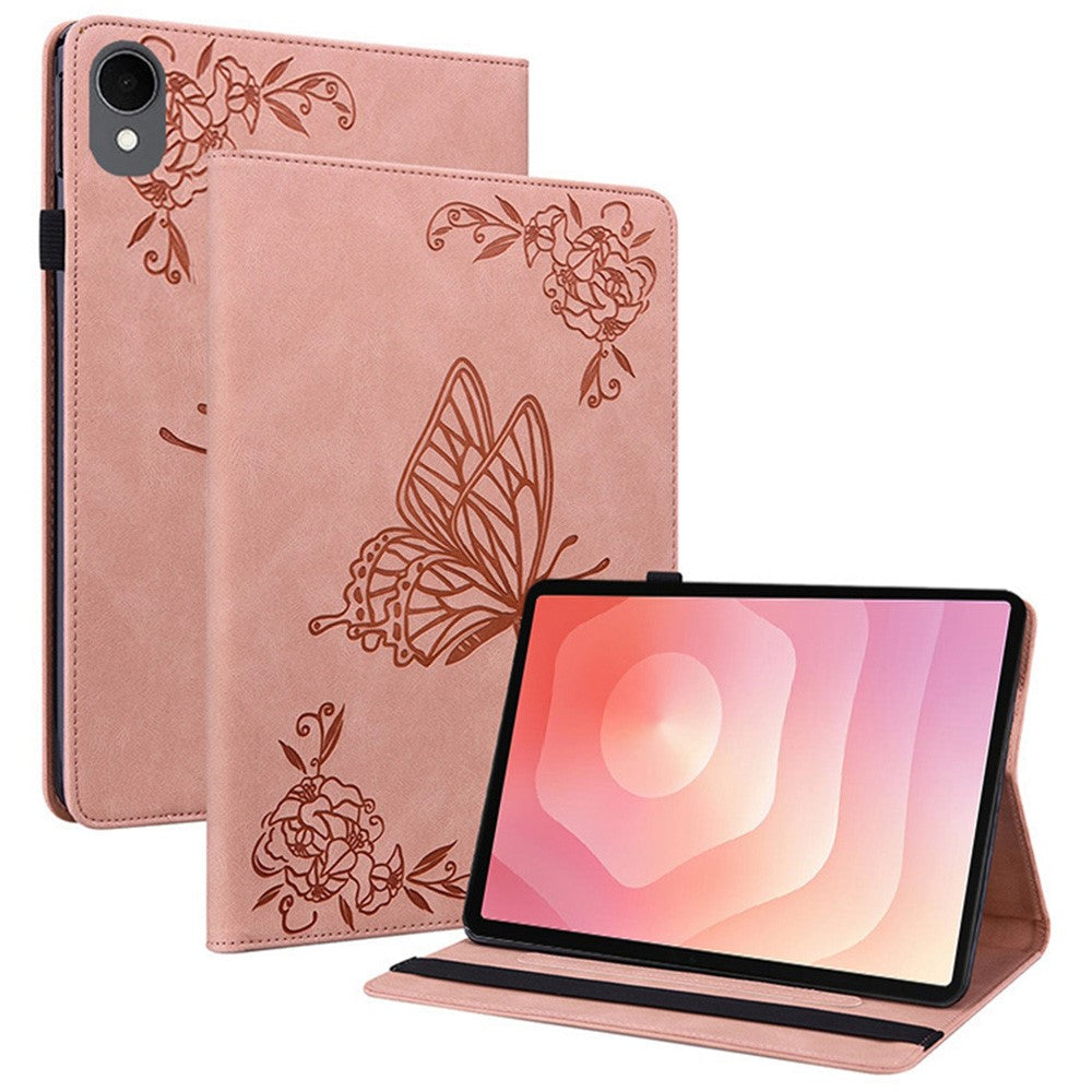 For-Samsung-Galaxy-Tab-S11-Case-Butterfly-Flower-Imprint-PU-Leather-Tablet-Cover-with-Card-Slots-Pink