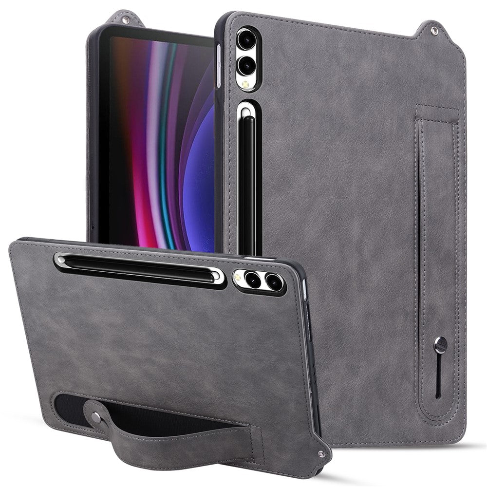 For-Samsung-Galaxy-Tab-S11-Ultra-Case-Hand-Strap-Kickstand-Leather-Tablet-Cover-Grey