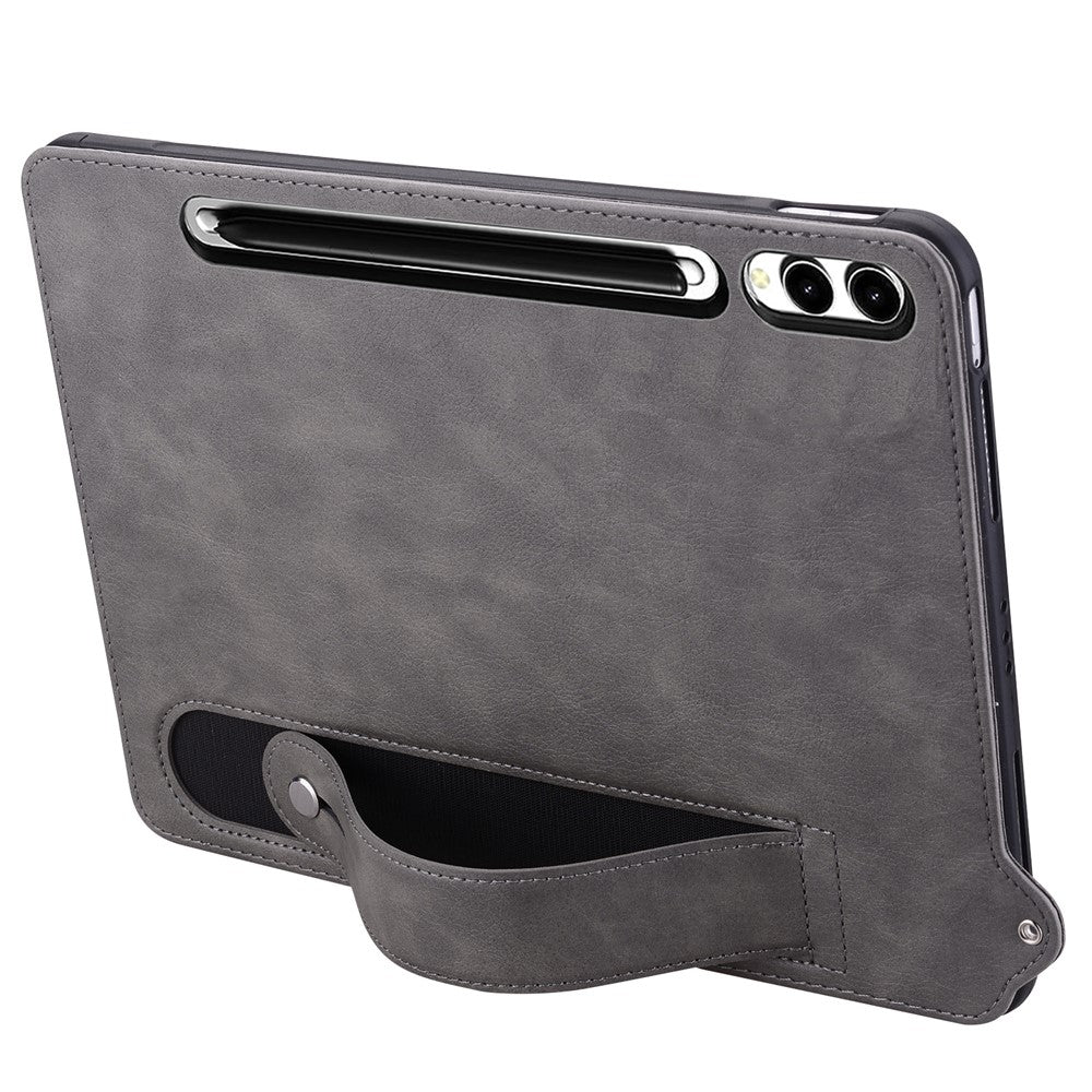 For-Samsung-Galaxy-Tab-S11-Ultra-Case-Hand-Strap-Kickstand-Leather-Tablet-Cover-Grey