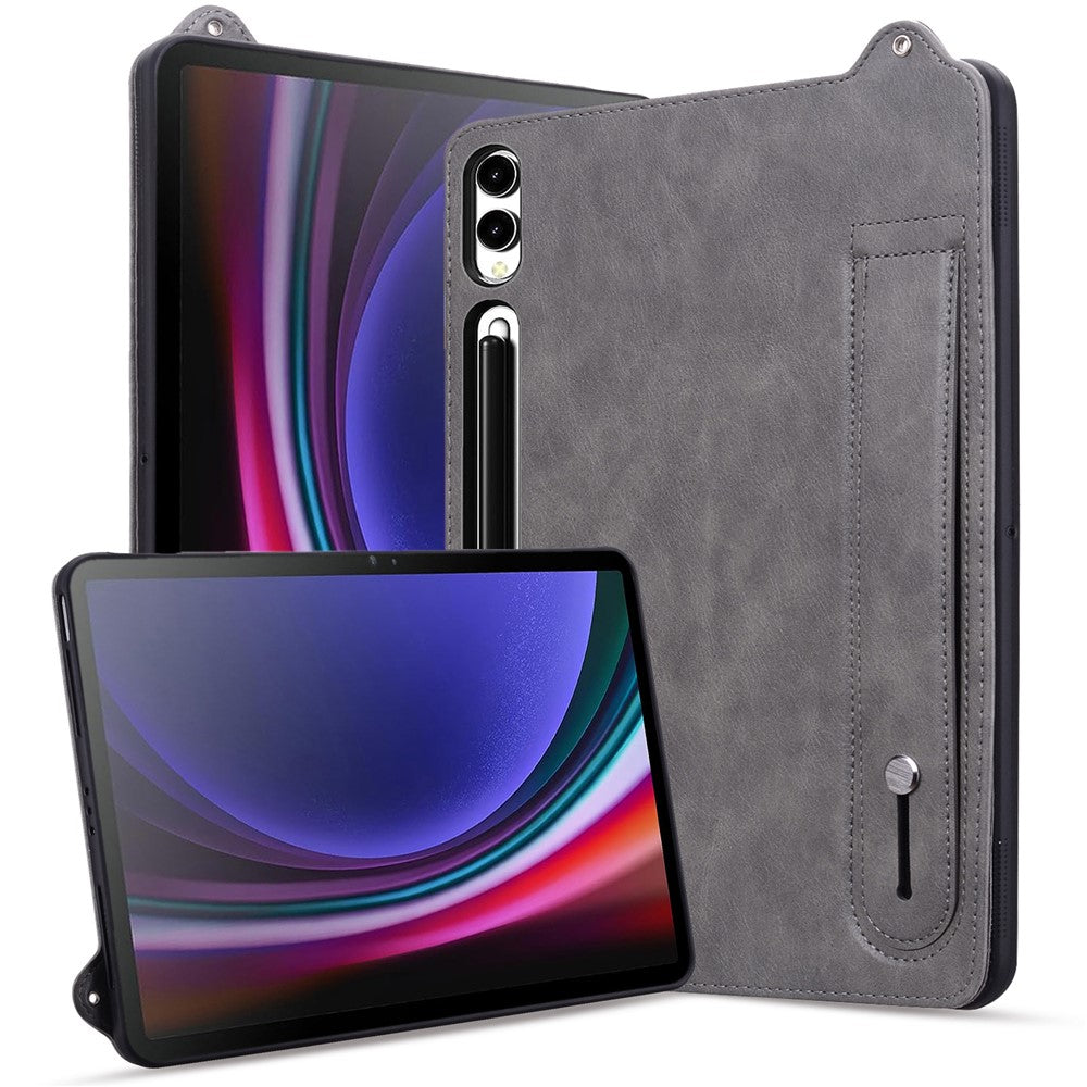 For-Samsung-Galaxy-Tab-S11-Ultra-Case-Hand-Strap-Kickstand-Leather-Tablet-Cover-Grey