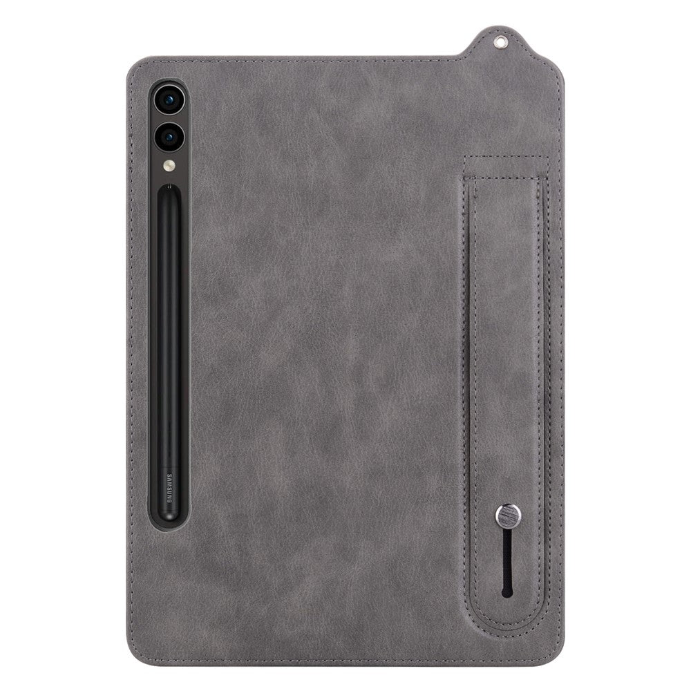 For-Samsung-Galaxy-Tab-S11-Ultra-Case-Hand-Strap-Kickstand-Leather-Tablet-Cover-Grey