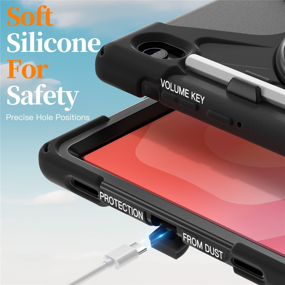 For-Samsung-Galaxy-Tab-S11-Case-TPU-+-PC-+-Silicone-Kickstand-Anti-Drop-Tablet-Cover-Black