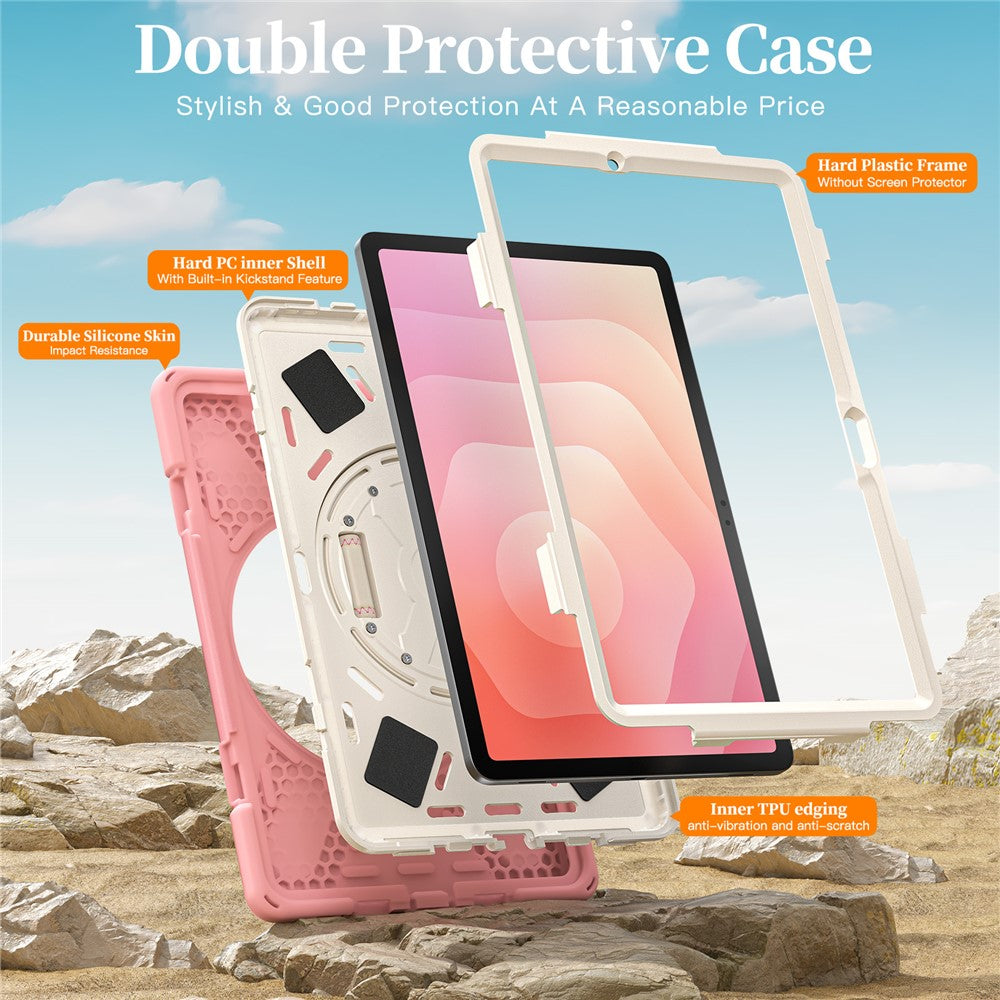 For-Samsung-Galaxy-Tab-S11-Case-TPU-+-PC-+-Silicone-Kickstand-Anti-Drop-Tablet-Cover-Pink