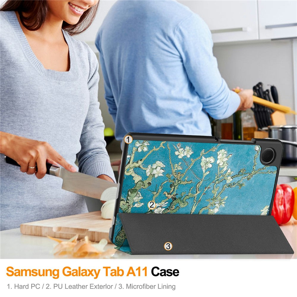 For-Samsung-Galaxy-Tab-A11-Case-Pattern-Print-Leather-Stand-Tablet-Cover-Apricot