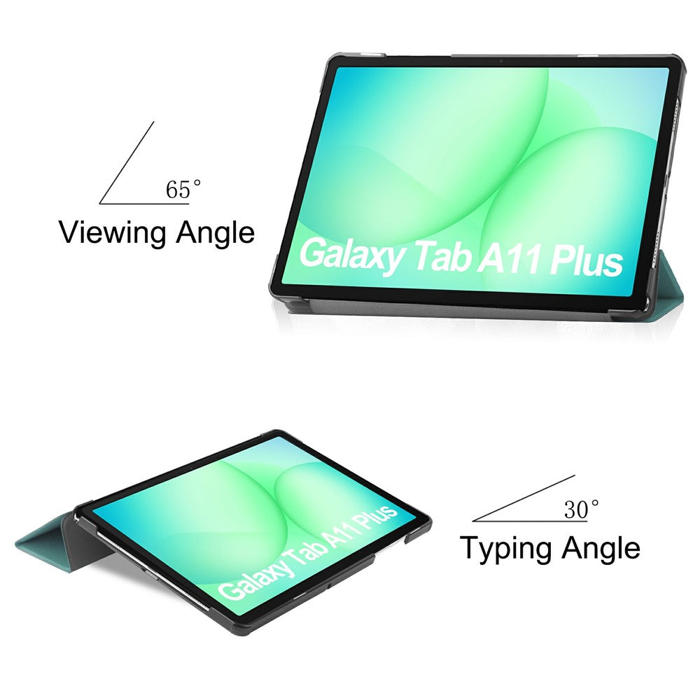For-Samsung-Galaxy-Tab-A11+-Case-Anti-Drop-Leather-Stand-Tablet-Cover-Blackish-Green