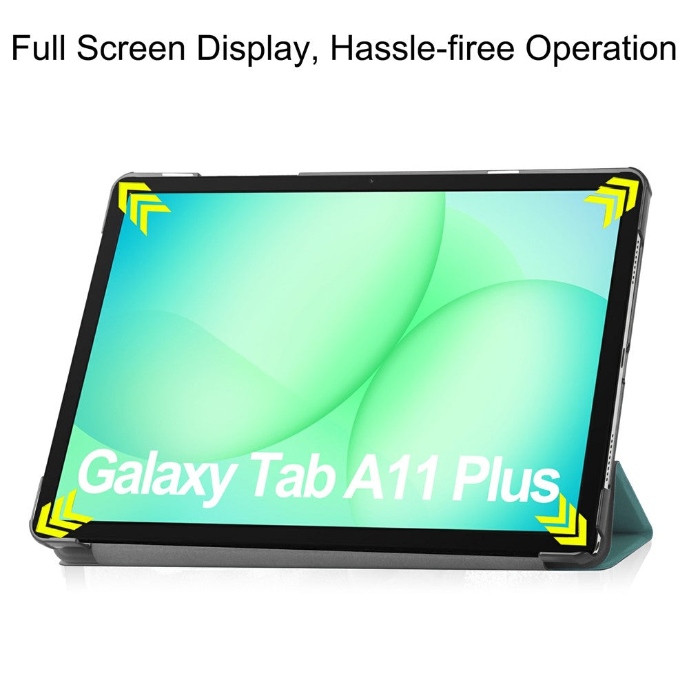 For-Samsung-Galaxy-Tab-A11+-Case-Anti-Drop-Leather-Stand-Tablet-Cover-Blackish-Green