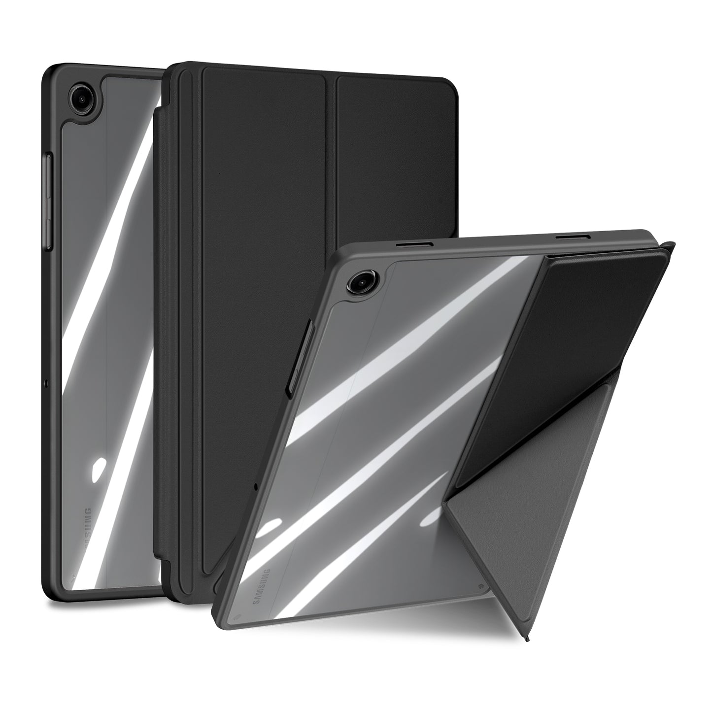 For-Samsung-Galaxy-Tab-A9+-/-Galaxy-Tab-A11+-Case-DUX-DUCIS-Magi-Series-Detachable-Origami-Stand-Leather+PC+TPU-Clear-Back-Cover-Black