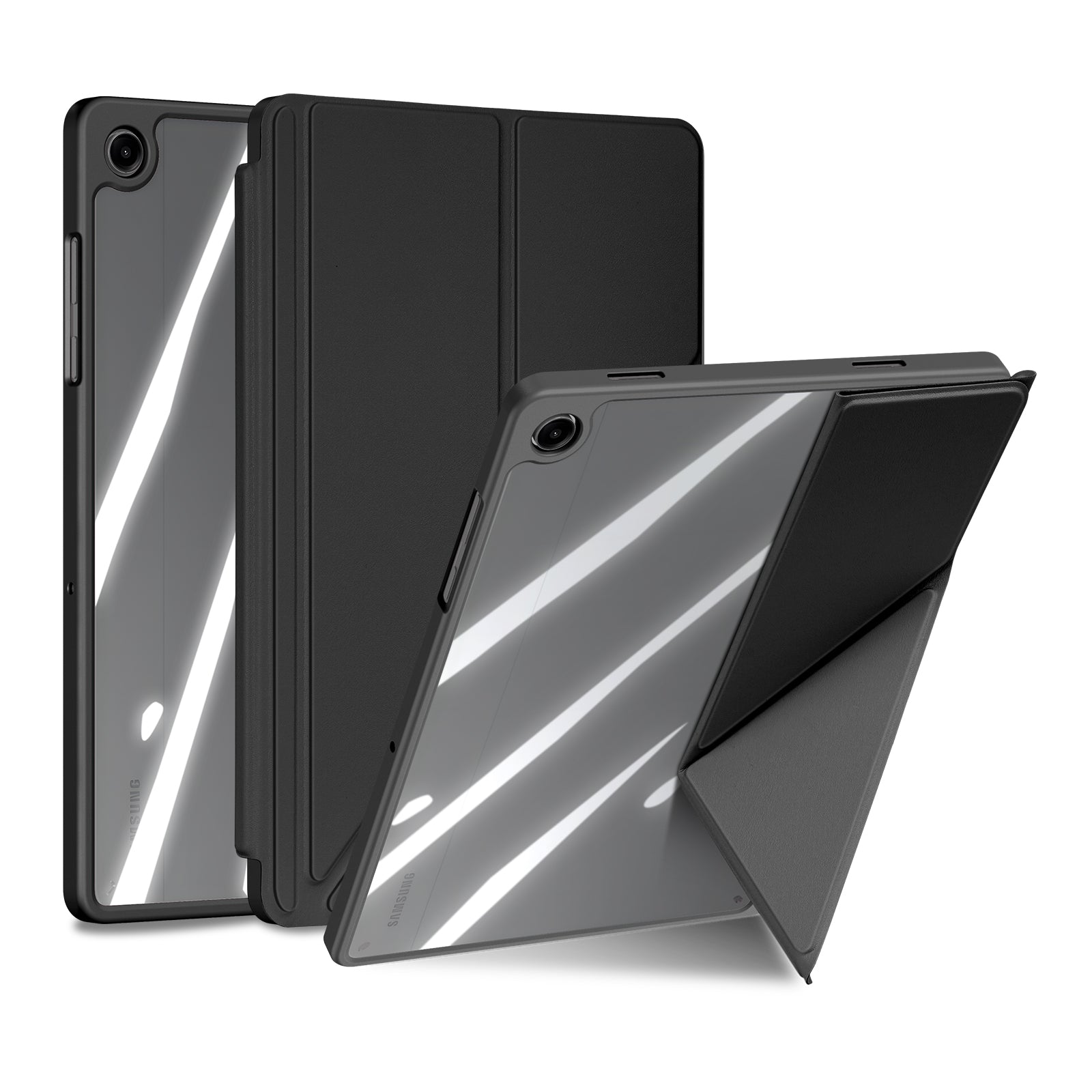 For-Samsung-Galaxy-Tab-A9+-/-Galaxy-Tab-A11+-Case-DUX-DUCIS-Magi-Series-Detachable-Origami-Stand-Leather+PC+TPU-Clear-Back-Cover-Black