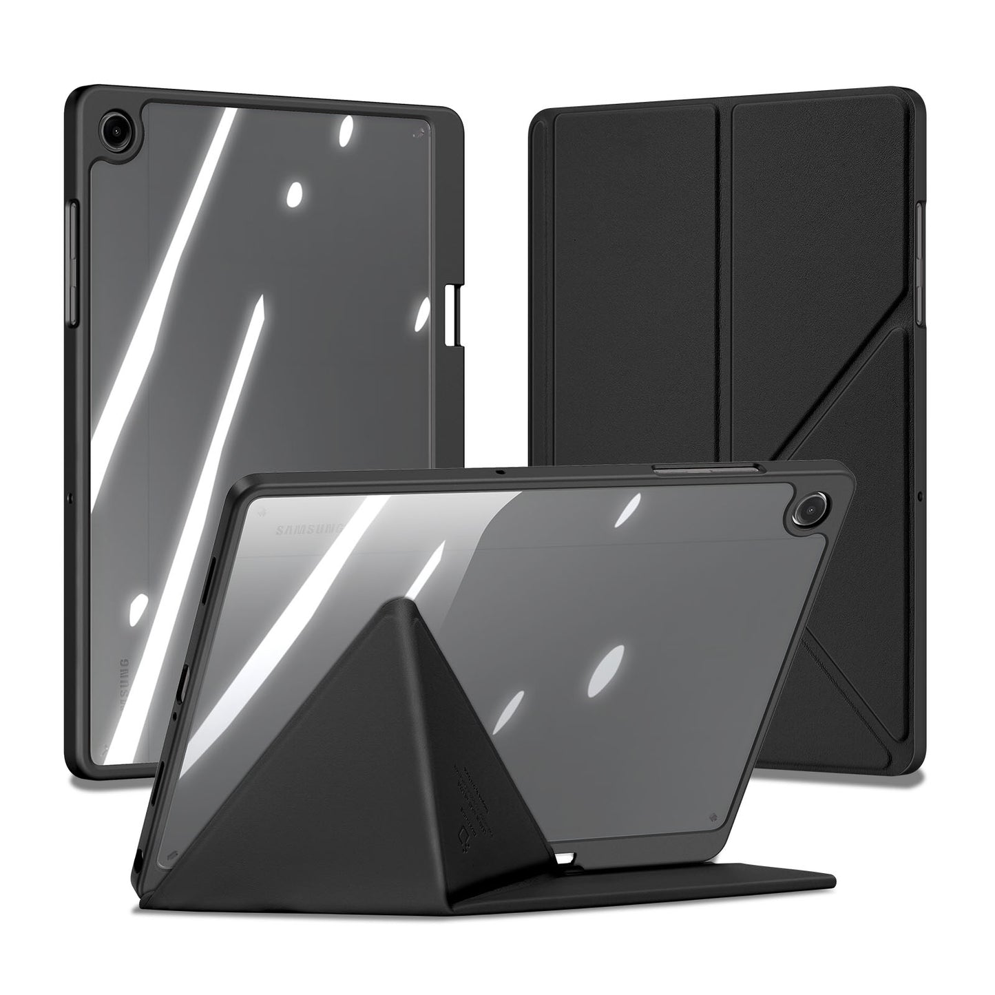 For-Samsung-Galaxy-Tab-A9+-/-Galaxy-Tab-A11+-Case-DUX-DUCIS-Magi-Series-Detachable-Origami-Stand-Leather+PC+TPU-Clear-Back-Cover-Black