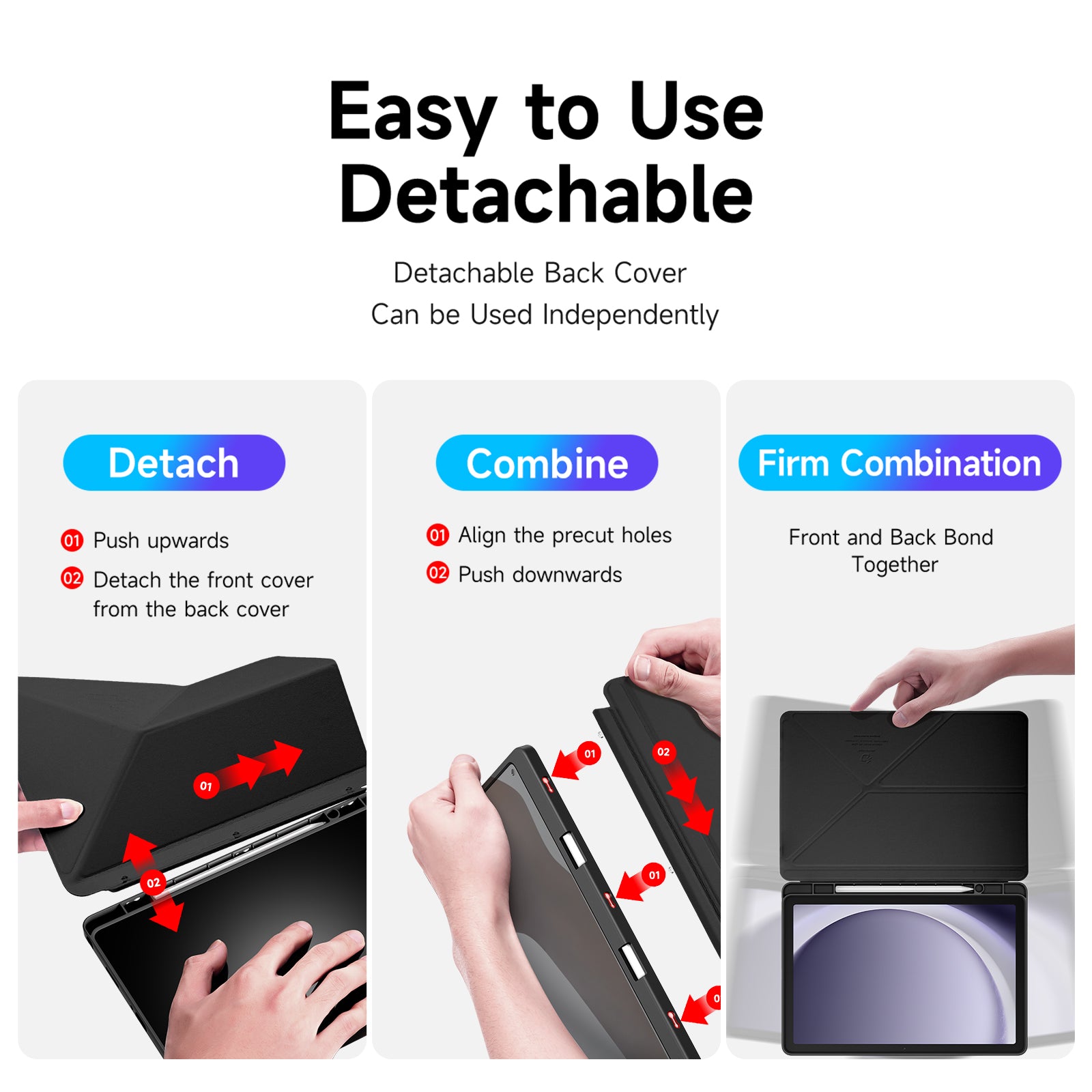 For-Samsung-Galaxy-Tab-A9+-/-Galaxy-Tab-A11+-Case-DUX-DUCIS-Magi-Series-Detachable-Origami-Stand-Leather+PC+TPU-Clear-Back-Cover-Black