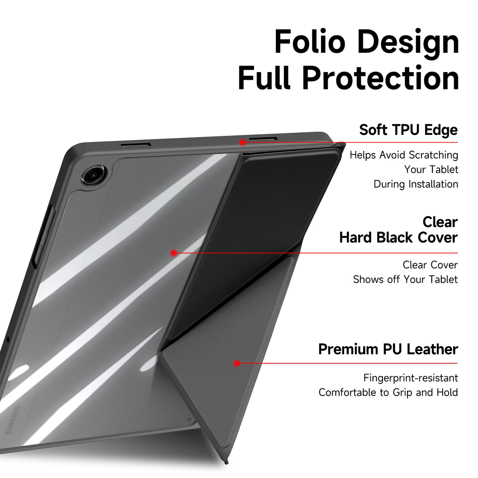 For-Samsung-Galaxy-Tab-A9+-/-Galaxy-Tab-A11+-Case-DUX-DUCIS-Magi-Series-Detachable-Origami-Stand-Leather+PC+TPU-Clear-Back-Cover-Black