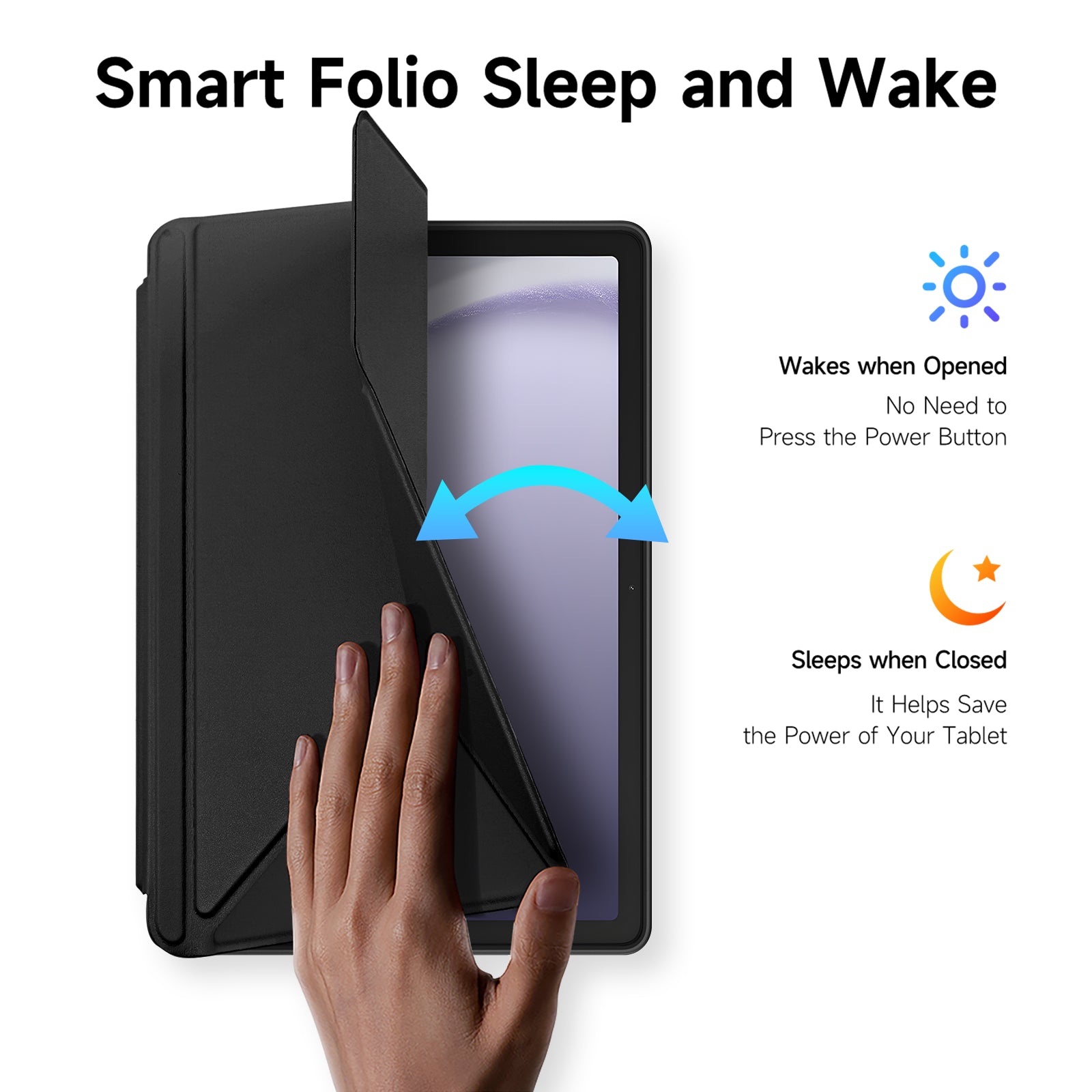 For-Samsung-Galaxy-Tab-A9+-/-Galaxy-Tab-A11+-Case-DUX-DUCIS-Magi-Series-Detachable-Origami-Stand-Leather+PC+TPU-Clear-Back-Cover-Black