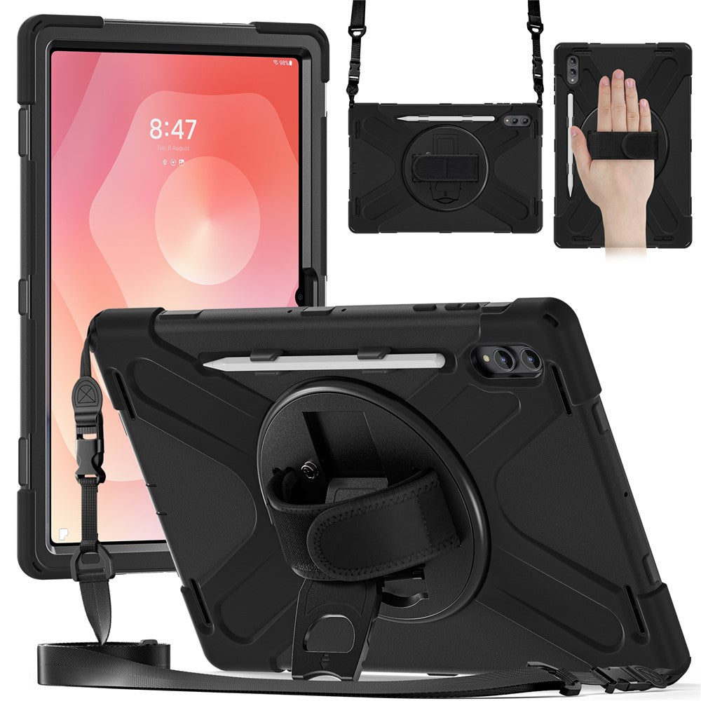 For-Samsung-Galaxy-Tab-S11-Ultra-Kickstand-Case-TPU-PC-Silicone-Tablet-Cover-with-Shoulder-Strap-Black