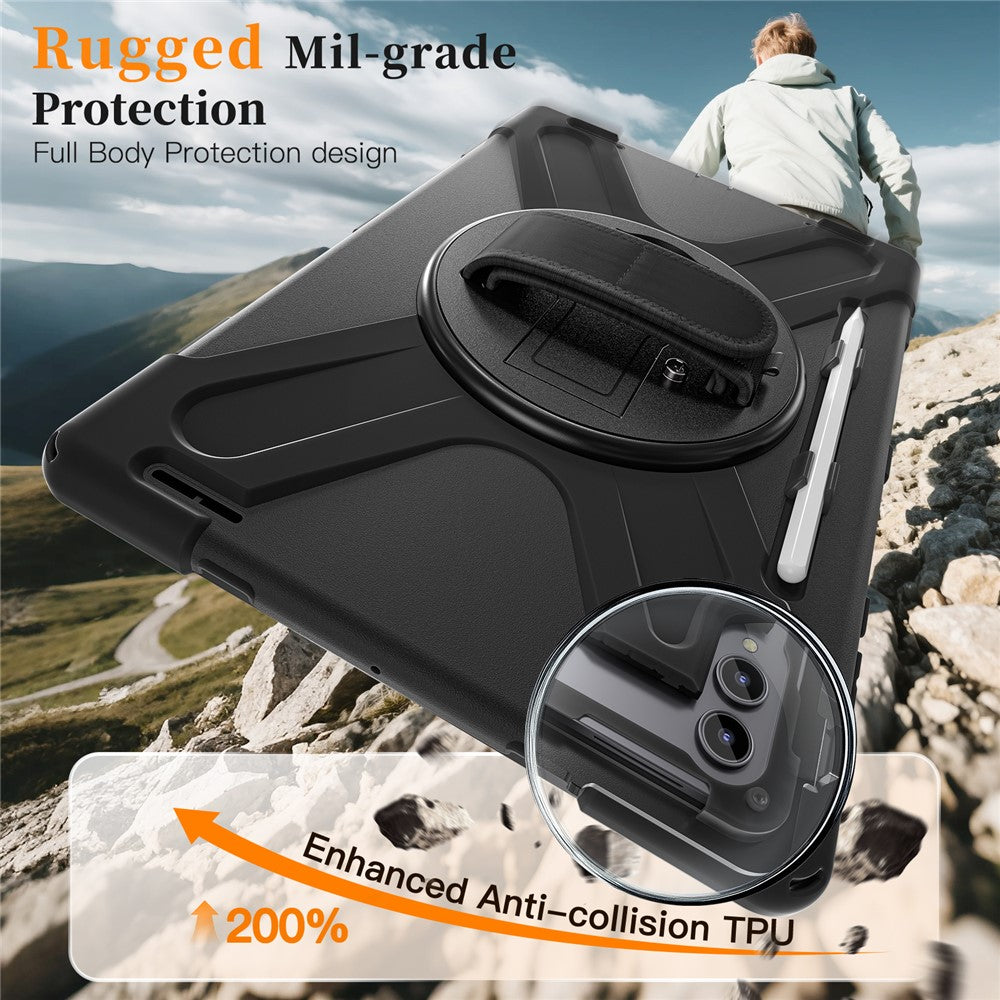 For-Samsung-Galaxy-Tab-S11-Ultra-Kickstand-Case-TPU-PC-Silicone-Tablet-Cover-with-Shoulder-Strap-Black