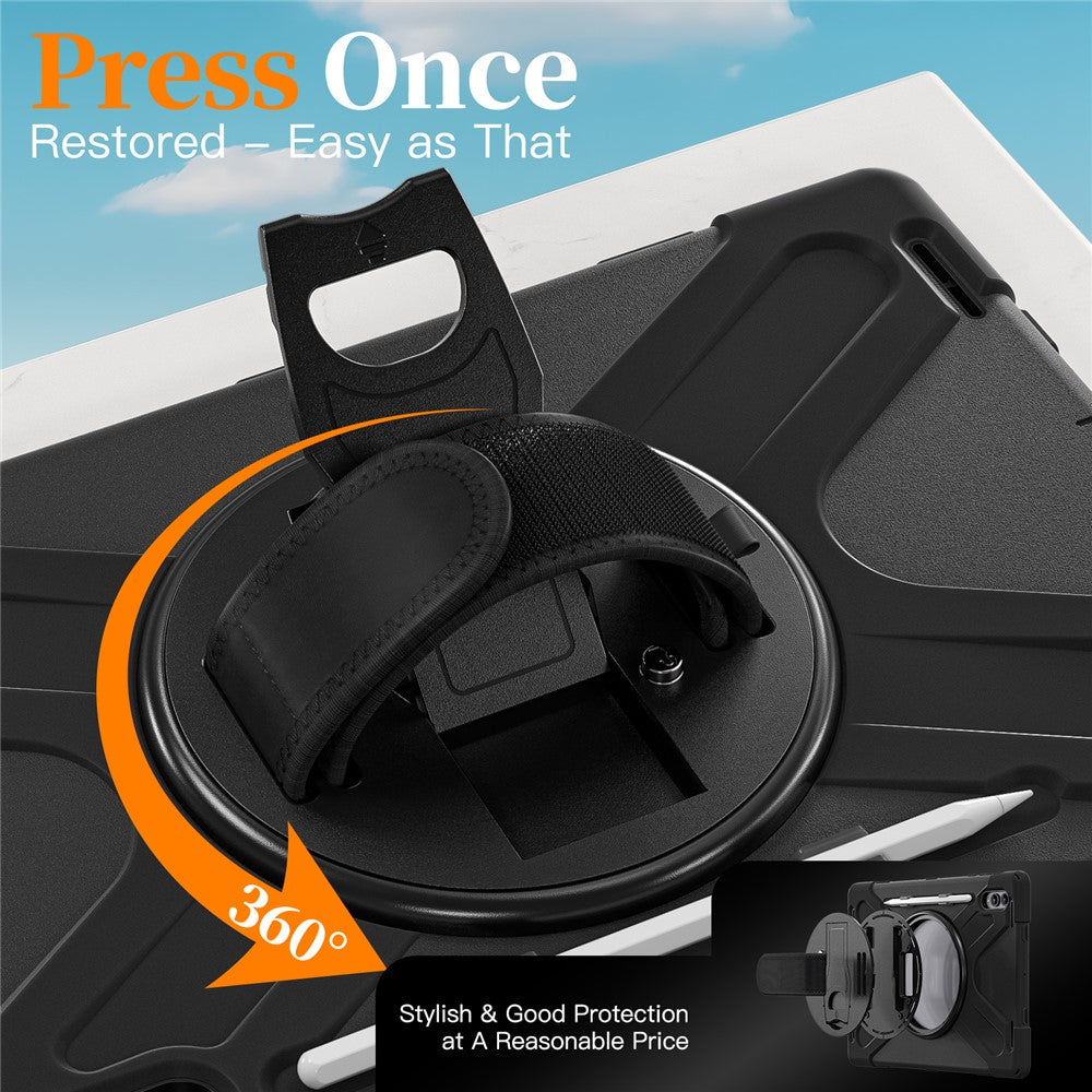 For-Samsung-Galaxy-Tab-S11-Ultra-Kickstand-Case-TPU-PC-Silicone-Tablet-Cover-with-Shoulder-Strap-Black