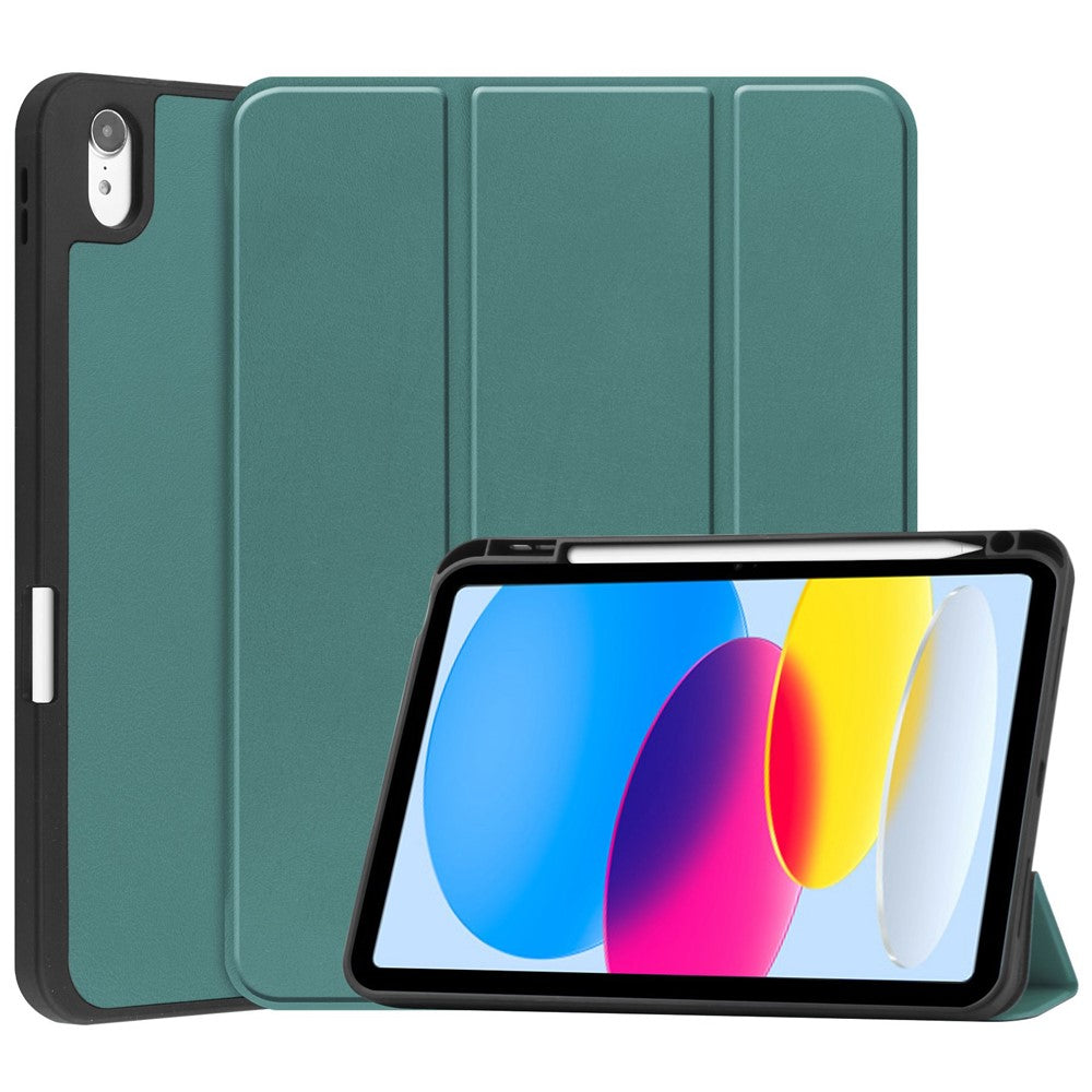 For-iPad-(2025)-/-10.9-(2022)-PU-Leather-Tablet-Case-Tri-Fold-Stand-Auto-Wake-/-Sleep-Protective-Cover-with-Pen-Slot-Green