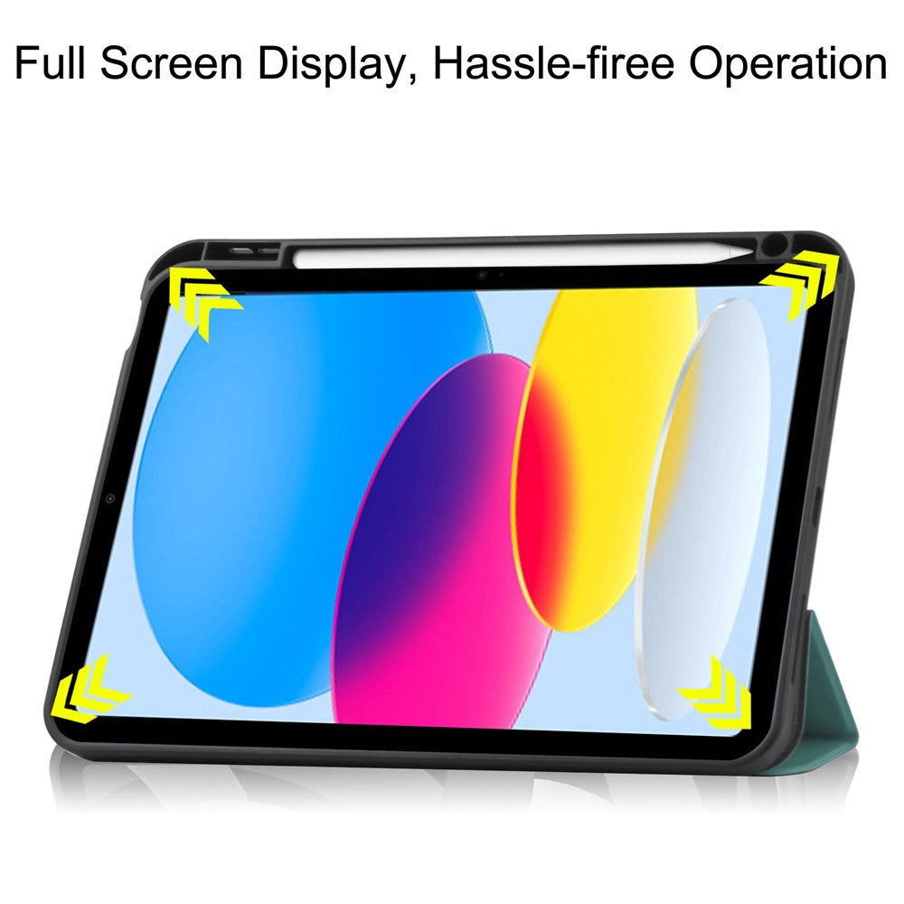 For-iPad-(2025)-/-10.9-(2022)-PU-Leather-Tablet-Case-Tri-Fold-Stand-Auto-Wake-/-Sleep-Protective-Cover-with-Pen-Slot-Green