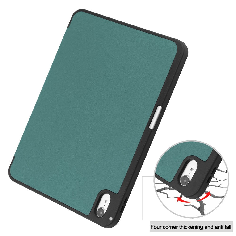 For-iPad-(2025)-/-10.9-(2022)-PU-Leather-Tablet-Case-Tri-Fold-Stand-Auto-Wake-/-Sleep-Protective-Cover-with-Pen-Slot-Green