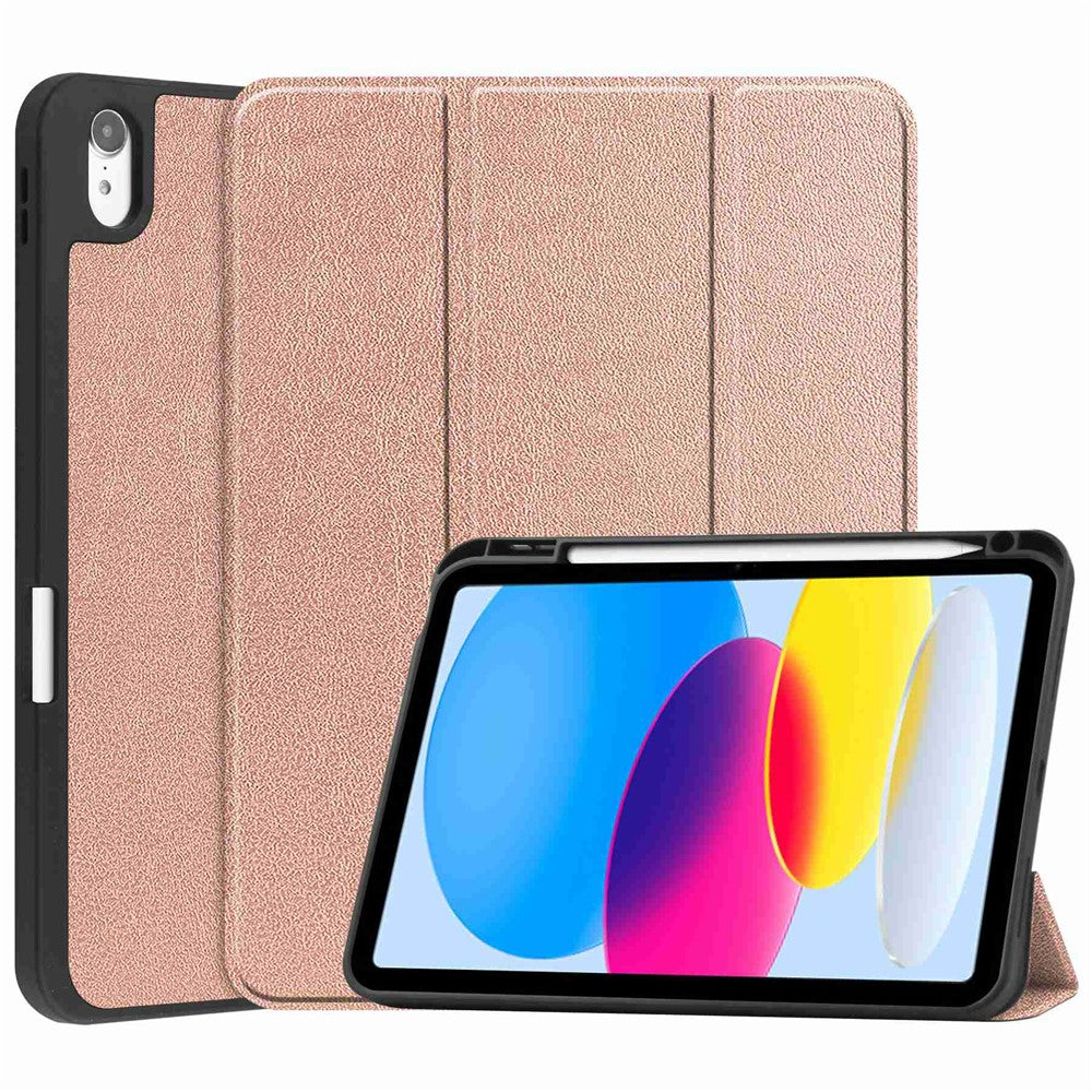 For-iPad-(2025)-/-10.9-(2022)-PU-Leather-Tablet-Case-Tri-Fold-Stand-Auto-Wake-/-Sleep-Protective-Cover-with-Pen-Slot-Rose-Gold