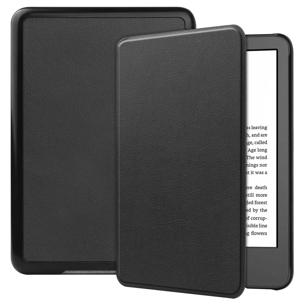 For-Amazon-Kindle-6-inch-(2024)-/-(2022)-Solid-Color-PU-Leather-Cover-Auto-Sleep-/-Wake-Anti-Scratch-E-Reader-Case-Black