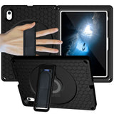 For-iPad-(2025)-/-10.9-(2022)-Tablet-Case-Hand-Strap-Rotary-Kickstand-Honeycomb-Texture-Anti-Drop-Cover-with-Shoulder-Strap-All-Black
